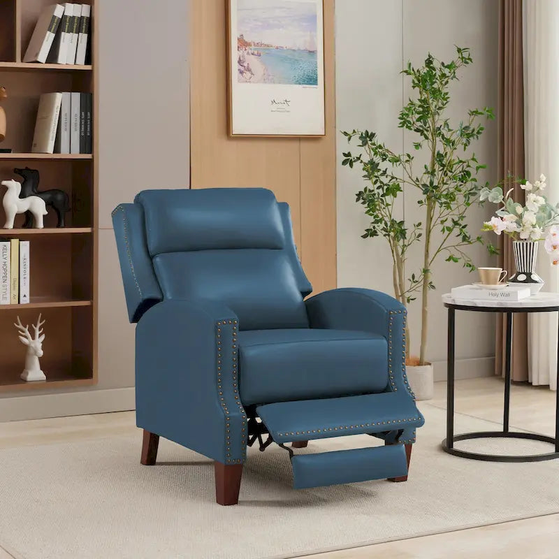 Authentic Leather Pushback Recliner with Adjustable Seat Back and Sturdy Wooden Legs - image 19