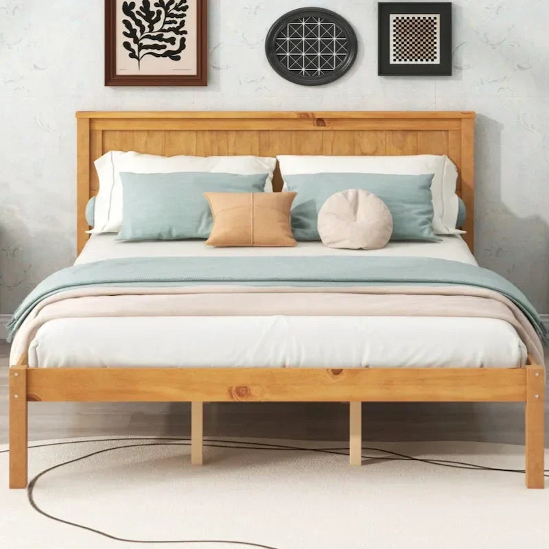 Queen Platform Bed Frame with Headboard and Wooden Slat Support - image 1