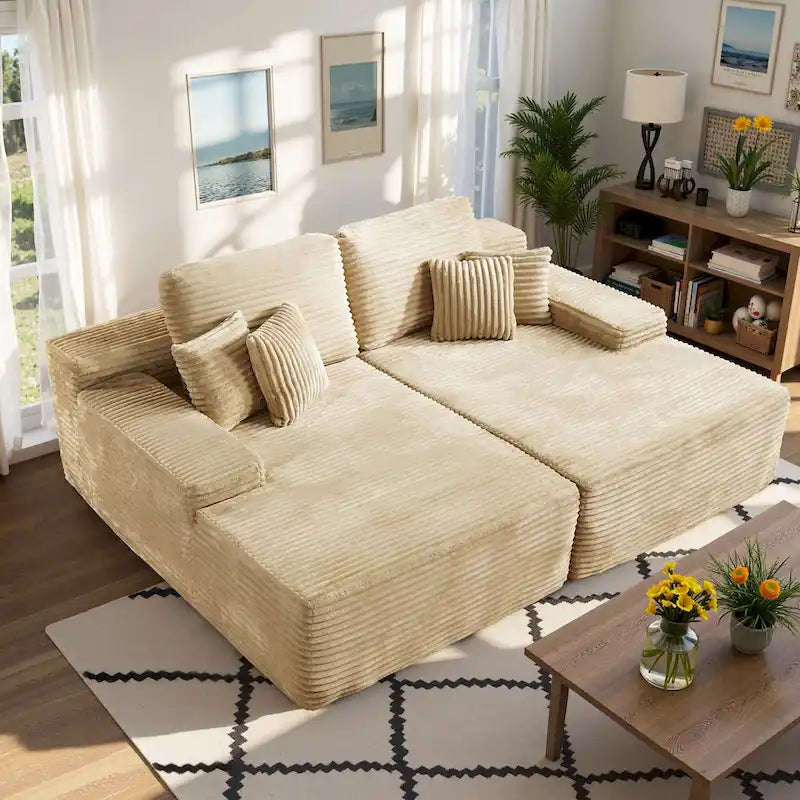 HOOOWOOO Modular Plush Corduroy Sectional Sofa with Cushions - image 3