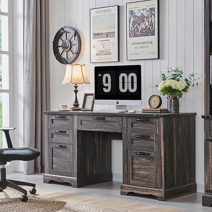 60 Farmhouse Executive Desk, Wood Home Office Desk, Computer Desk - image 25