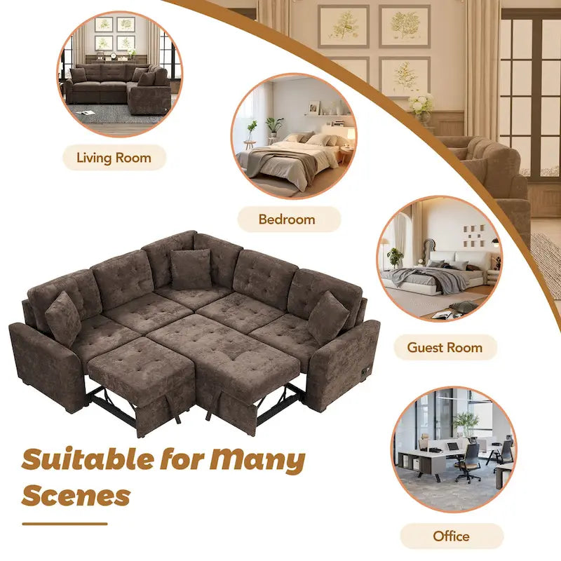 Roomfitters L-Shaped Pull-Out Sofa Bed with Wheels, USB Ports, and Power Outlets – Versatile Sleeper Sofa for Ultimate Living Room Comfort - image 10