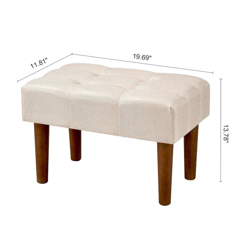 Set of 2 Small Linen Foot Stools with Legs - Rectangle Upholstered Ottoman Footrests - image 31