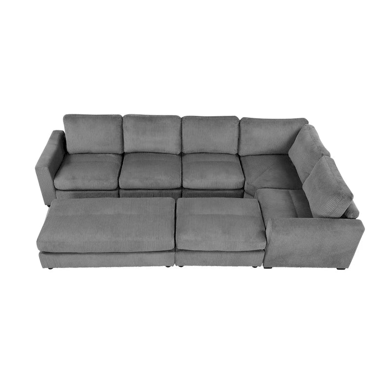 Corduroy Modular Sectional Sofa Bed with Recliner and 2 Movable Ottomans – Perfect for Living Rooms - image 5