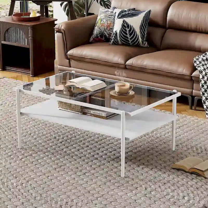 Modern Rectangular Coffee Table with Tempered Glass Surface for Living Room - image 22