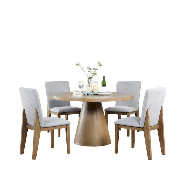 5-Piece Round Dining Table Set with Gray Linen Chairs - Seats 4 - image 1