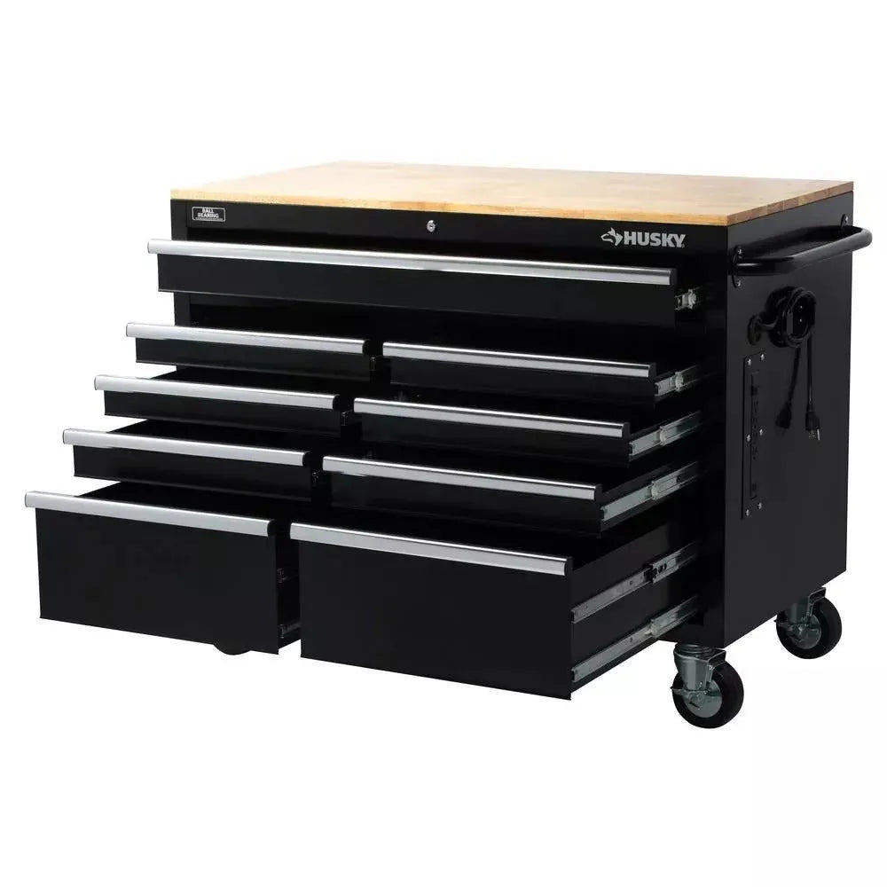 46 in. W x 24 in. D 9-Drawer Gloss Black Deep Tool Chest Mobile Workbench - image 8