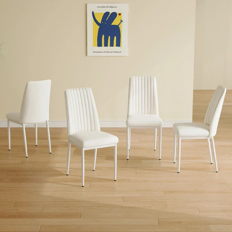 Set of 4 Modern Leather Upholstered Dining Chairs with Vertical Striped Backrest and Metal Legs - image 2