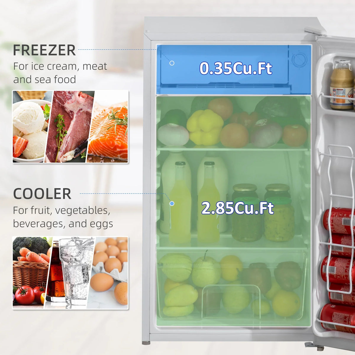 Harper & Bright Designs Double Door Mini Fridge with Freezer, 3.2 Cu.Ft Compact Refrigerator with Adjustable Shelf, Adjustable Thermostat and Reversible Door for Bedroom, Dorm, Home Office, White - image 24