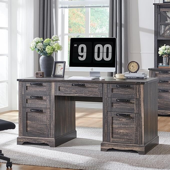 60 Farmhouse Executive Desk, Wood Home Office Desk, Computer Desk - image 3