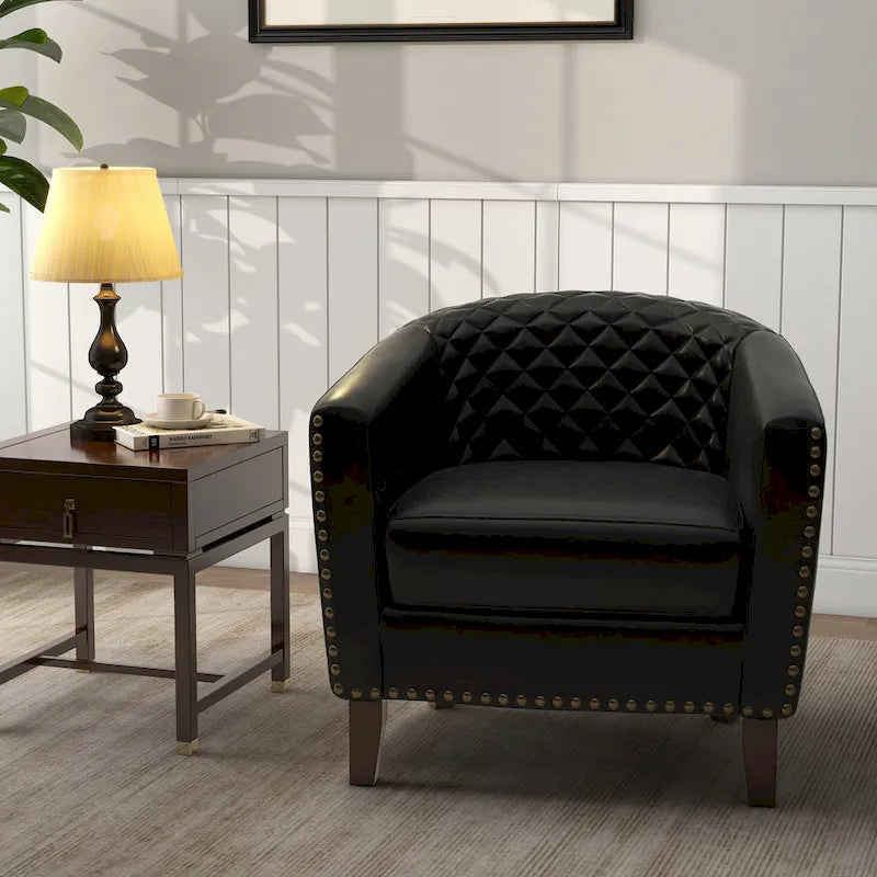 Ethan Barrel Accent Chair in PU Leather with Nailhead Detailing - image 5