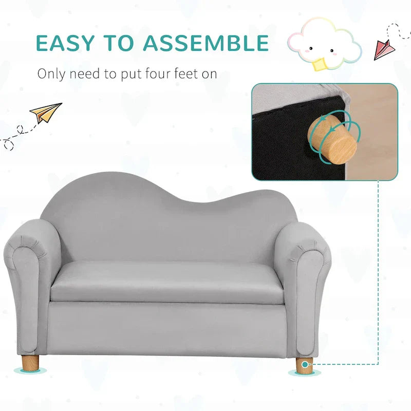 Qaba Kids Sofa with Wooden Armrests - Toddler Couch for Preschool and Kindergarten Rooms Featuring Hidden Storage - image 8