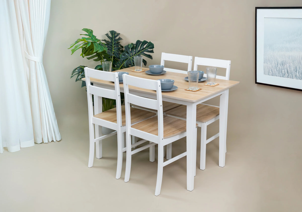 Mainstays 5-Piece Dining Set, 1 Table and 4 Chairs, White, MDF and Rubberwood, Indoor, 46" L x 29" W x 30" H Table - image 6