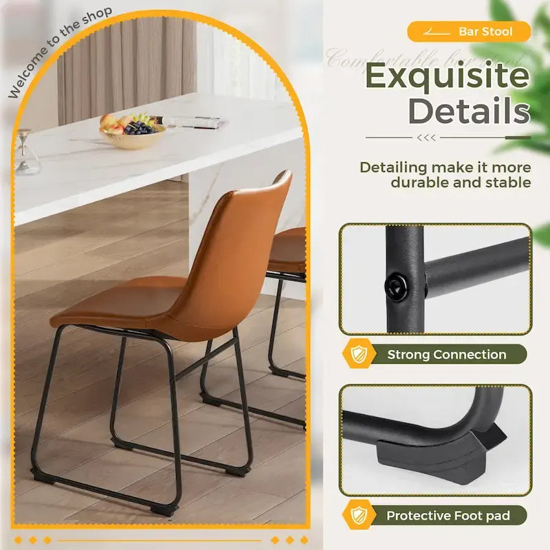 Set of 2 Homall Brown PU Leather Counter Bar Stools with Backrest and Footrest - image 8