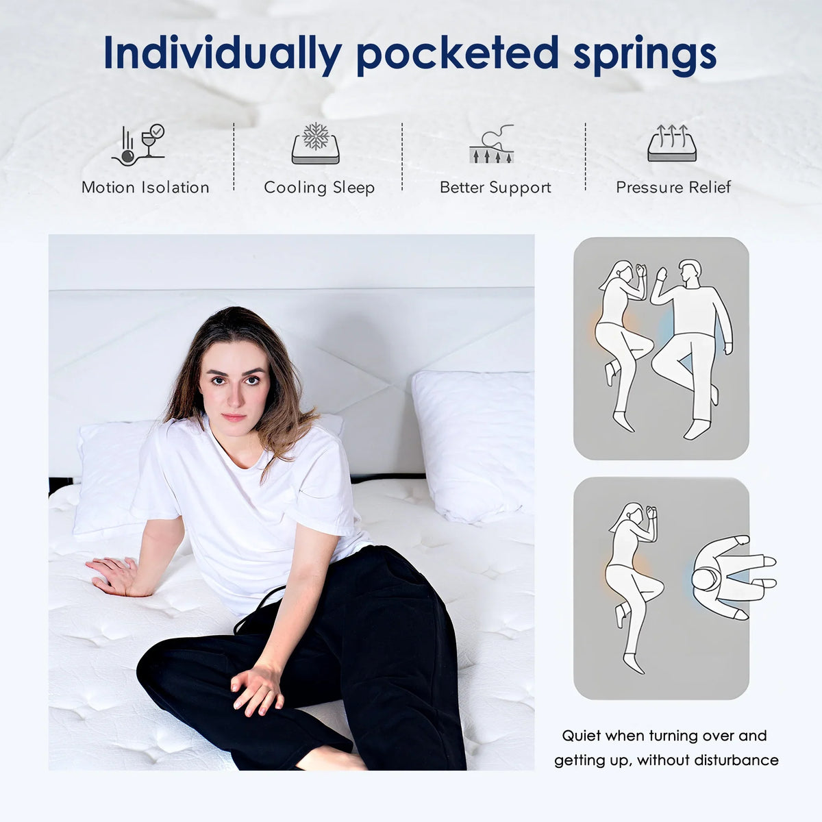 Queen Mattress, PAPROOS 12 Inch Hybrid Mattress in a Box, Individual Pocket Spring Mattress with Full Support, Cool Queen Size Mattress with Breathable Knitted Fabric, Medium Firm, CertiPUR-US, White - image 6