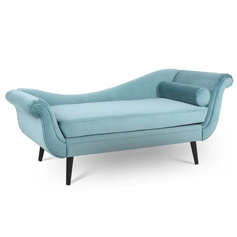 Upholstered Indoor Chaise Lounge Chair with Scroll Arms, Reclining Feature, Rolled Accent Pillow, and Sturdy Solid Wood Legs - image 8