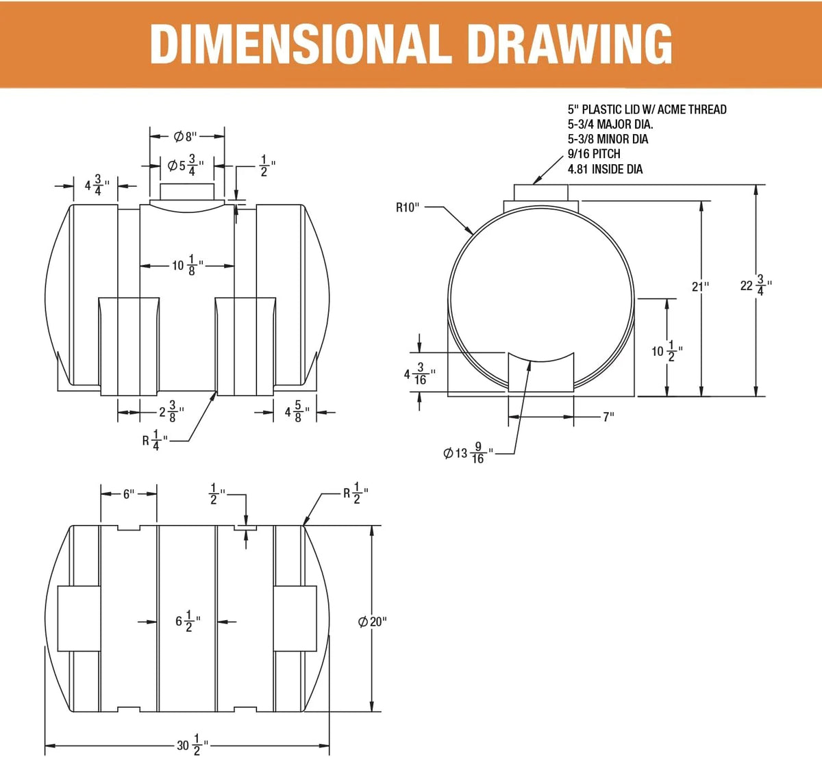 Horizontal Polyethylene Reservoir Water Tank with Legs, 550 Gallon, Made in the USA, Poly Tank for Water and Non-Flammable Liquids, Rust and Corrosion Proof - image 5