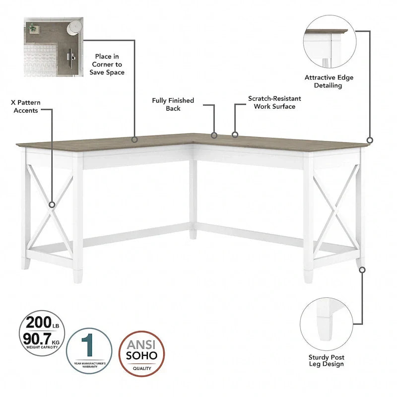 Bush Furniture Key West 60-Inch L-Shaped Desk with Rolling File Cabinet - image 52