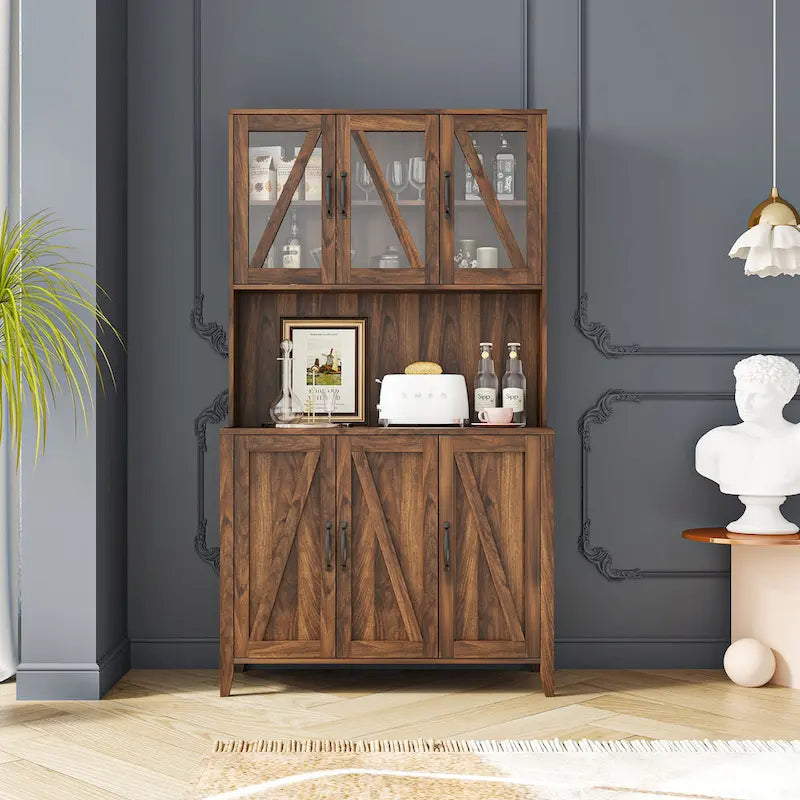 Spacious Kitchen Pantry Storage Cabinet Featuring Glass Doors - image 1