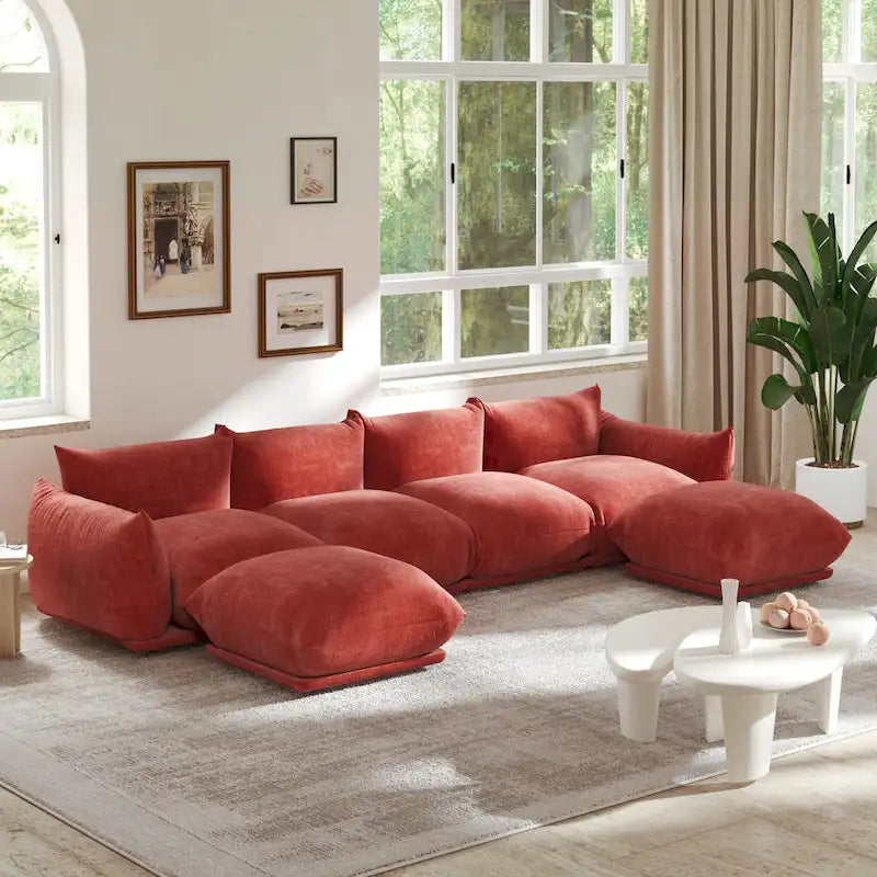 U-Shaped Chenille Fabric Sectional Sofa for 4 with 2 Matching Ottomans - image 15