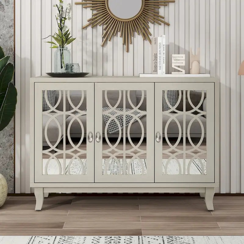 Mirrored Buffet Cabinet with Glass Doors and Silver Handles - 3-Door Sideboard for Living Room, Hallway, and Dining Room - image 3