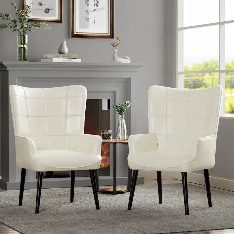 Set of 2 High-Back Tufted Accent Chairs in Cream, Brown, and Taupe - image 2
