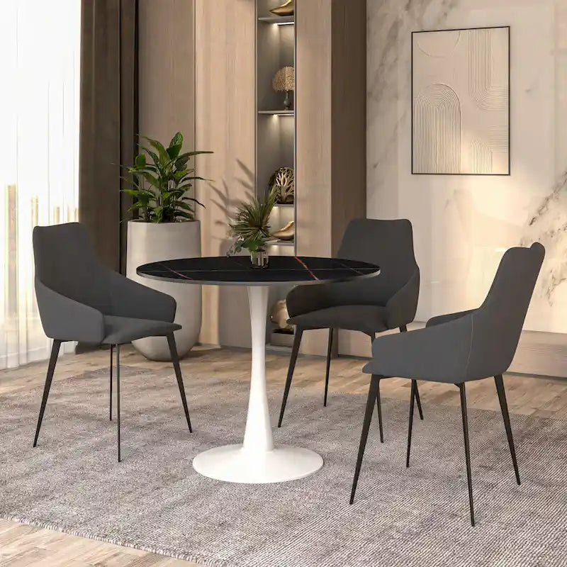Bristol 35-Inch Round Dining Table for 4 with Sintered Stone Top and White Stainless Steel Pedestal Base - image 3