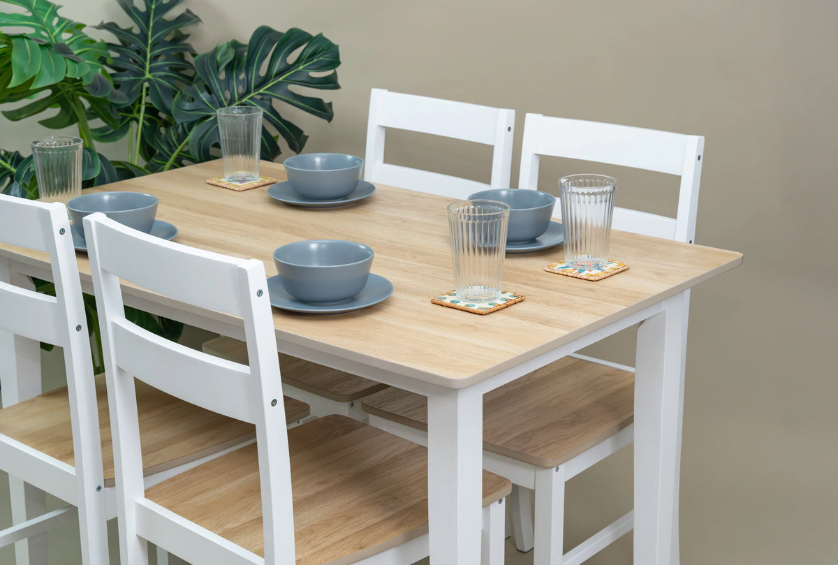 Mainstays 5-Piece Dining Set, 1 Table and 4 Chairs, White, MDF and Rubberwood, Indoor, 46" L x 29" W x 30" H Table - image 7
