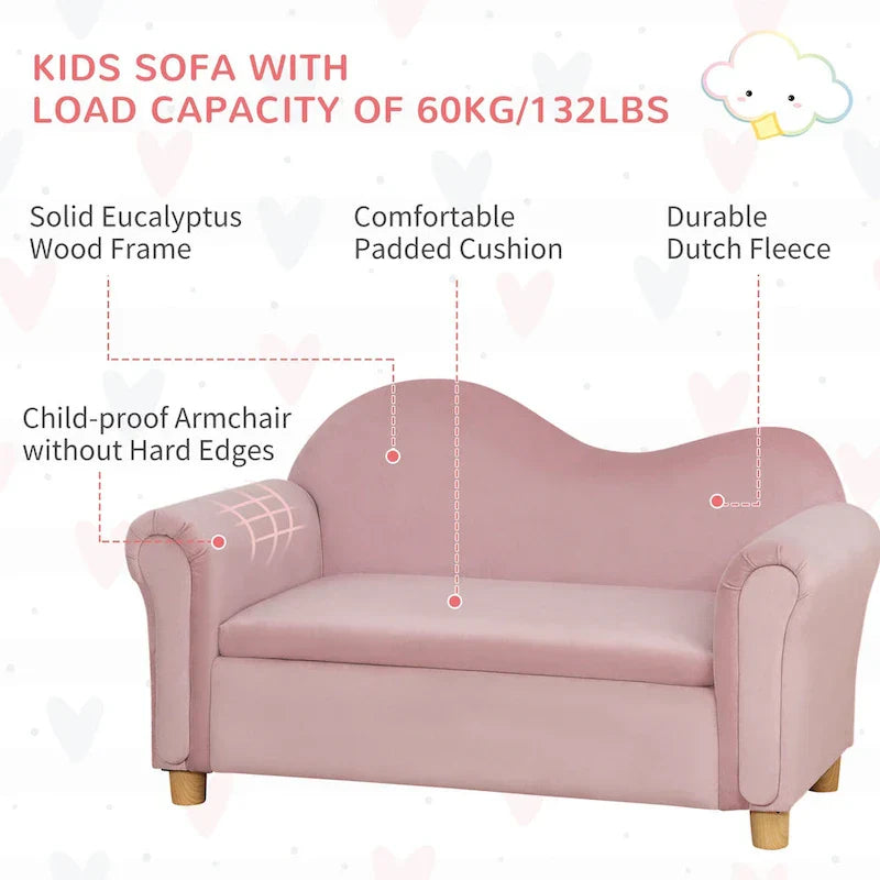 Qaba Kids Sofa with Wooden Armrests - Toddler Couch for Preschool and Kindergarten Rooms Featuring Hidden Storage - image 15