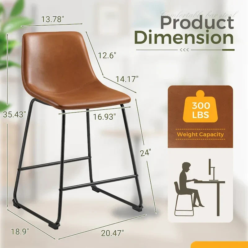 Set of 2 Homall Brown PU Leather Counter Bar Stools with Backrest and Footrest - image 3