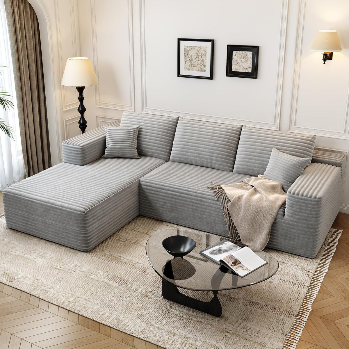 107.5" Cloud Modular Sectional Sofa Couch with L-Shape Chaise,Modern Minimalist Upholstered Couches for Living Room Bedroom,Deep Seat Corner Couch .No Assembly Required (Black,Left Facing Chaise) - image 4