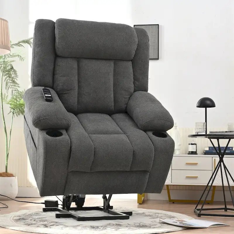 Elevated Recliner Chair for Seniors - Fabric Lift Chair with Extended Footrest, Dual Cup Holders, Side Pockets, and Remote Control - image 4
