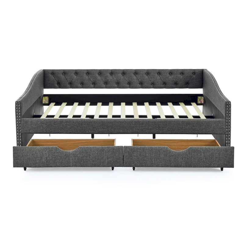 Upholstered Tufted Queen Size Daybed Sofa Bed with Storage Drawers - image 35