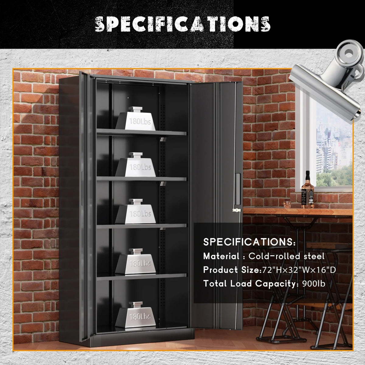 SOLAURA 71" Metal Garage Storage Cabinet with Locking Doors and Adjustable Shelves for Home, Office(Black) - image 10