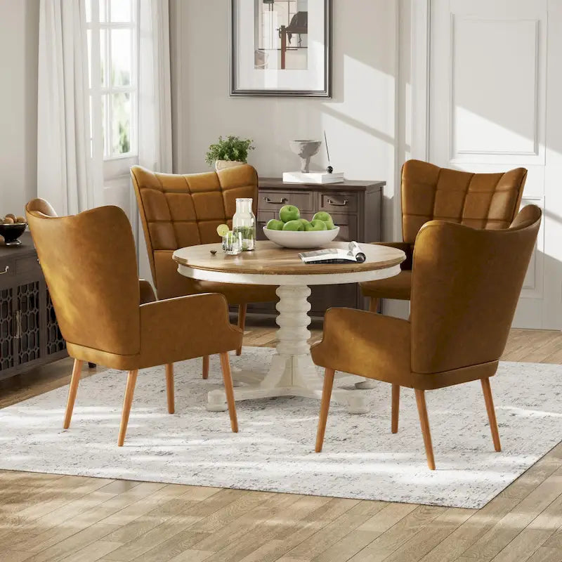 Set of 2 High-Back Tufted Accent Chairs in Cream, Brown, and Taupe - image 24