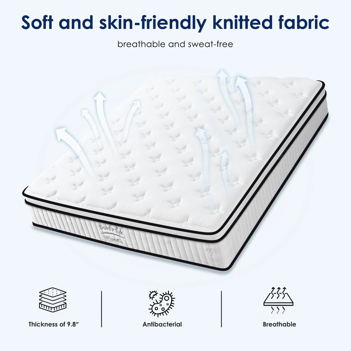 Queen Mattress, PAPROOS 12 Inch Hybrid Mattress in a Box, Individual Pocket Spring Mattress with Full Support, Cool Queen Size Mattress with Breathable Knitted Fabric, Medium Firm, CertiPUR-US, White - image 8