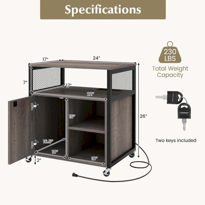Costway Mobile File Cabinet with Charging Station & Cable - Learn More - image 15