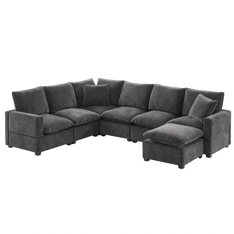 Nestfair Contemporary U-Shaped Modular Sofa Set - 7-Seater Chenille Sectional Couch with 2 Included Pillows - image 6