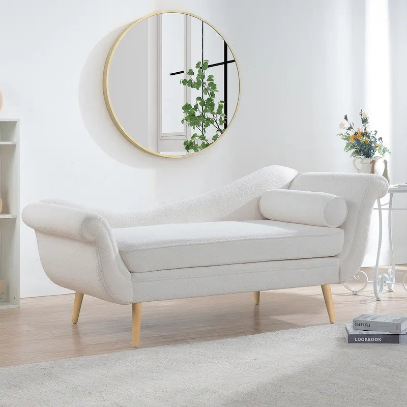 Upholstered Indoor Chaise Lounge Chair with Scroll Arms, Reclining Feature, Rolled Accent Pillow, and Sturdy Solid Wood Legs - image 6