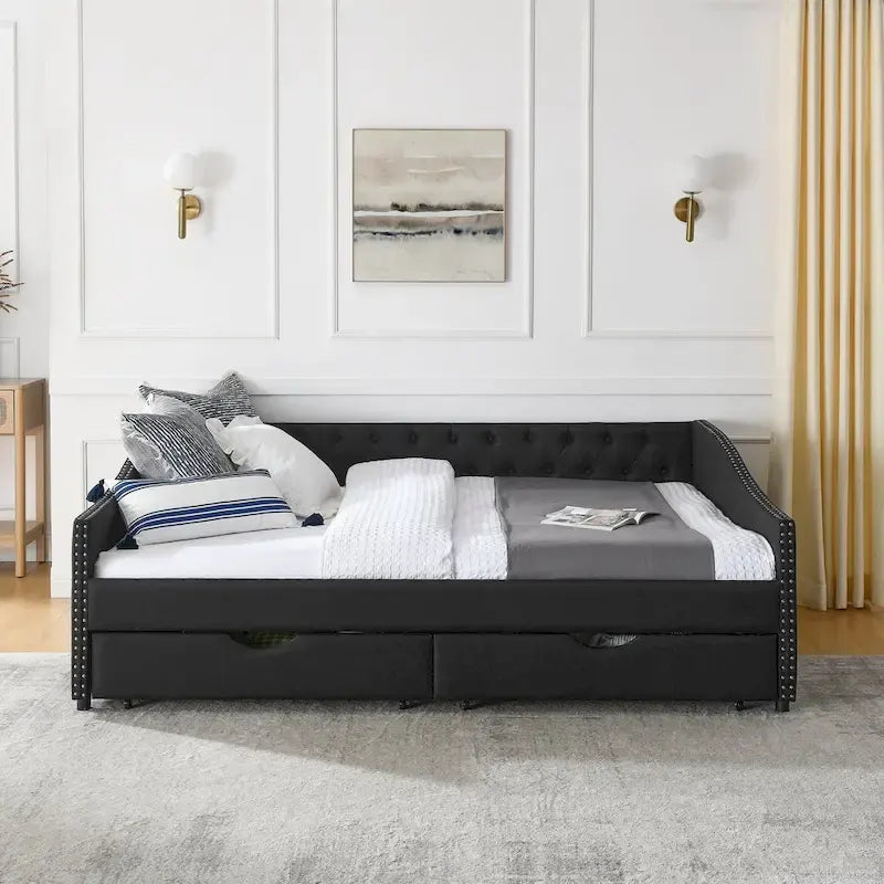 Upholstered Tufted Queen Size Daybed Sofa Bed with Storage Drawers - image 16