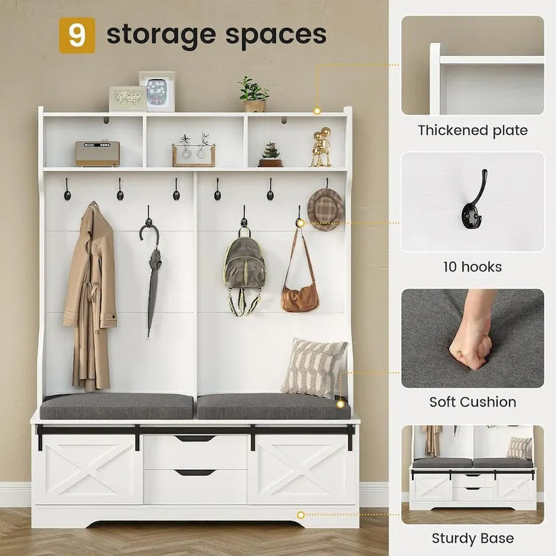 Barn Door Hall Tree with Bench and Shoe Storage Coat Rack - image 11