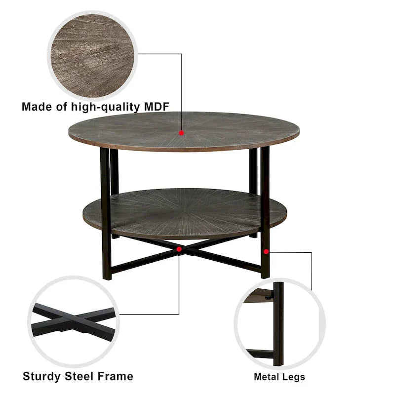 Two-Tier Round Coffee Table with Storage - image 25