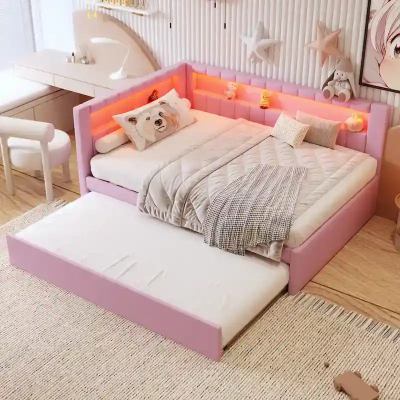 Upholstered Platform Bed with USB Ports & LED Lighting - Full/Twin Size Bed Frame with 2 Storage Drawers - Modern Bedroom - image 14