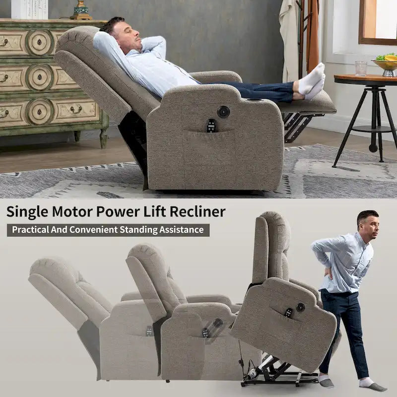 Lazy Boy Power Lift Recliner Chair, Modern Single Motor Massage Sofa Chair with Lumbar Heating, USB Charging Port, Cup Holders - image 17