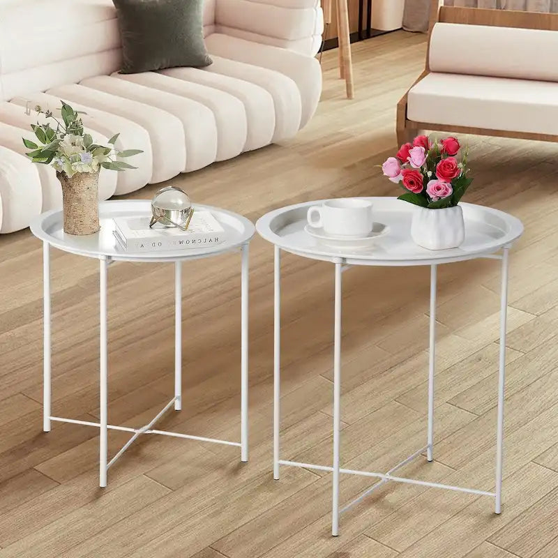 Javlergo Set of 2 Folding Round Steel TV Tray Tables - Compact Side Tables, No Assembly Needed - Dimensions: 18.5 x 18.5 x 19.7 in - image 8