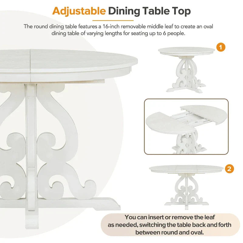 Vintage White 5-Piece Wooden Dining Set with Extendable Table and 4 Chairs - image 7