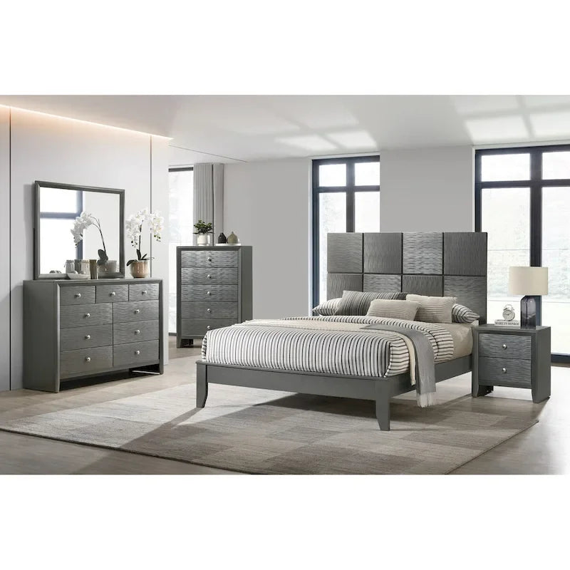 3-Piece Gunmetal Gray Panel Bedroom Set by Sim - image 1