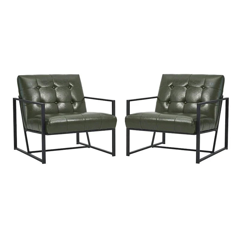 Glitzhome Set of 2 Mid-Century Tufted Accent Chairs in 29.25W PU Leather - image 20