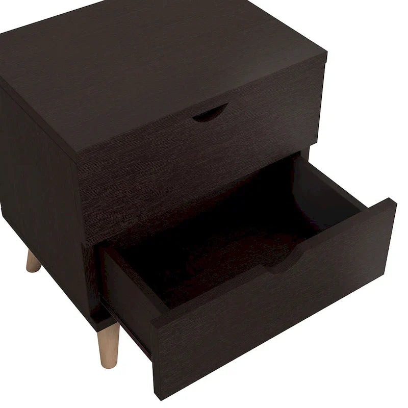Denhour Mid-Century Modern Cappuccino 2-Drawer Nightstand - DH BASIC Collection - image 2