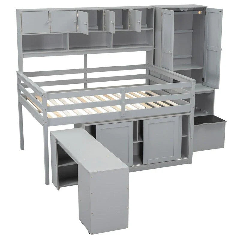 Spacious Wooden Loft Bed with Ample Storage, Under-Bed Desk, Drawers, and Shelves - image 6