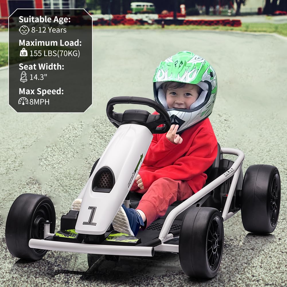 24V Electric Go-Kart for Kids Ages 8-12, Dual 300W Motors, 9Ah Battery - image 8